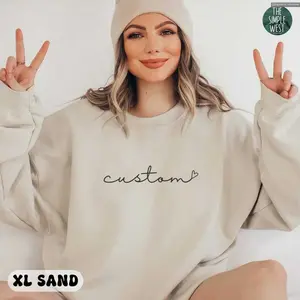 Custom Text Sweater, Hoodie, Tee Shirt, Personalized Cursive Text Crewneck, Grandparent Dad Mom Family Couple Customized Pullover , Global Trending Outfits