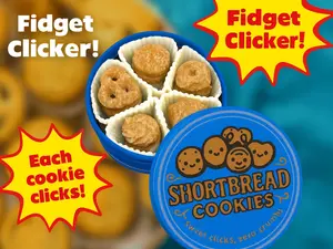 Shortbread Butter Cookie Tin Fidget Clicker 3D Printed with 5 Clickable Cookies for Fidget Enthusiasts