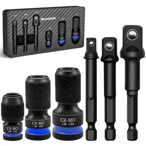6pcs Quick Release Socket Adapter Set, Drill Chuck Holder, 1/2 Inch, 3/8 Inch, 1/4 Inch Drive to 1/4 Inch Hex Converter