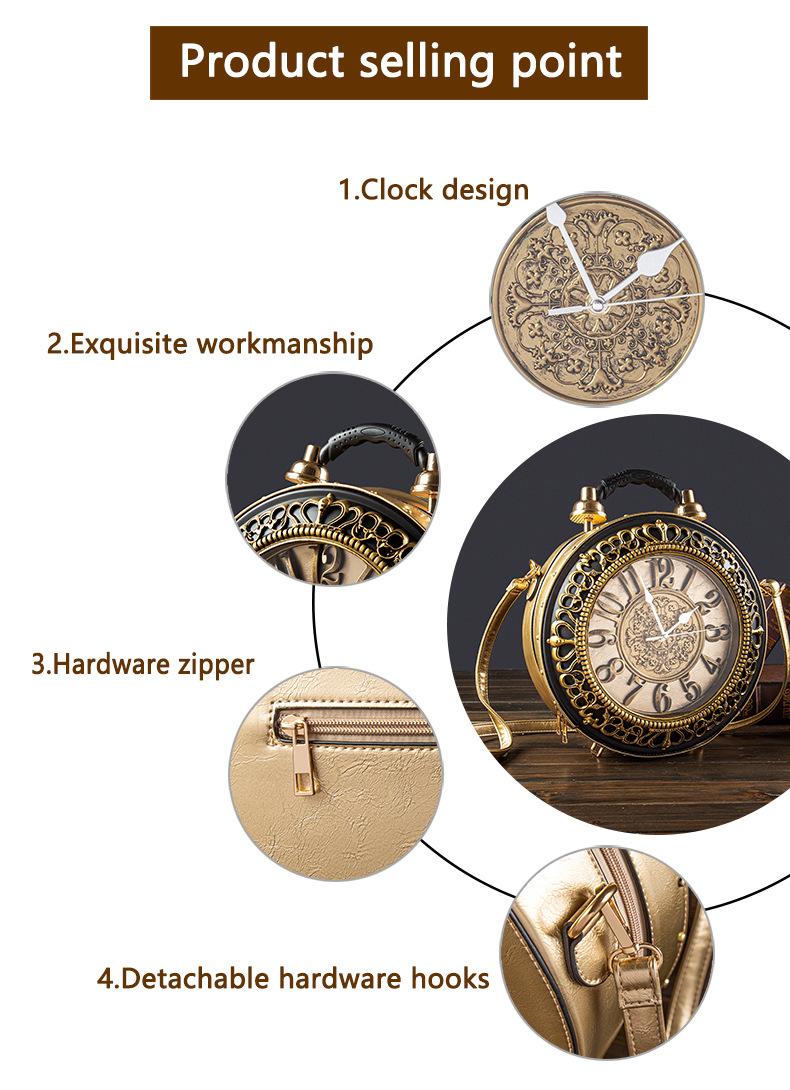 Women's Retro Style PU Leather Crossbody Bag - Battery-Powered Clock, Waterproof Sling Bag, Interior Pocket, Ideal Gift