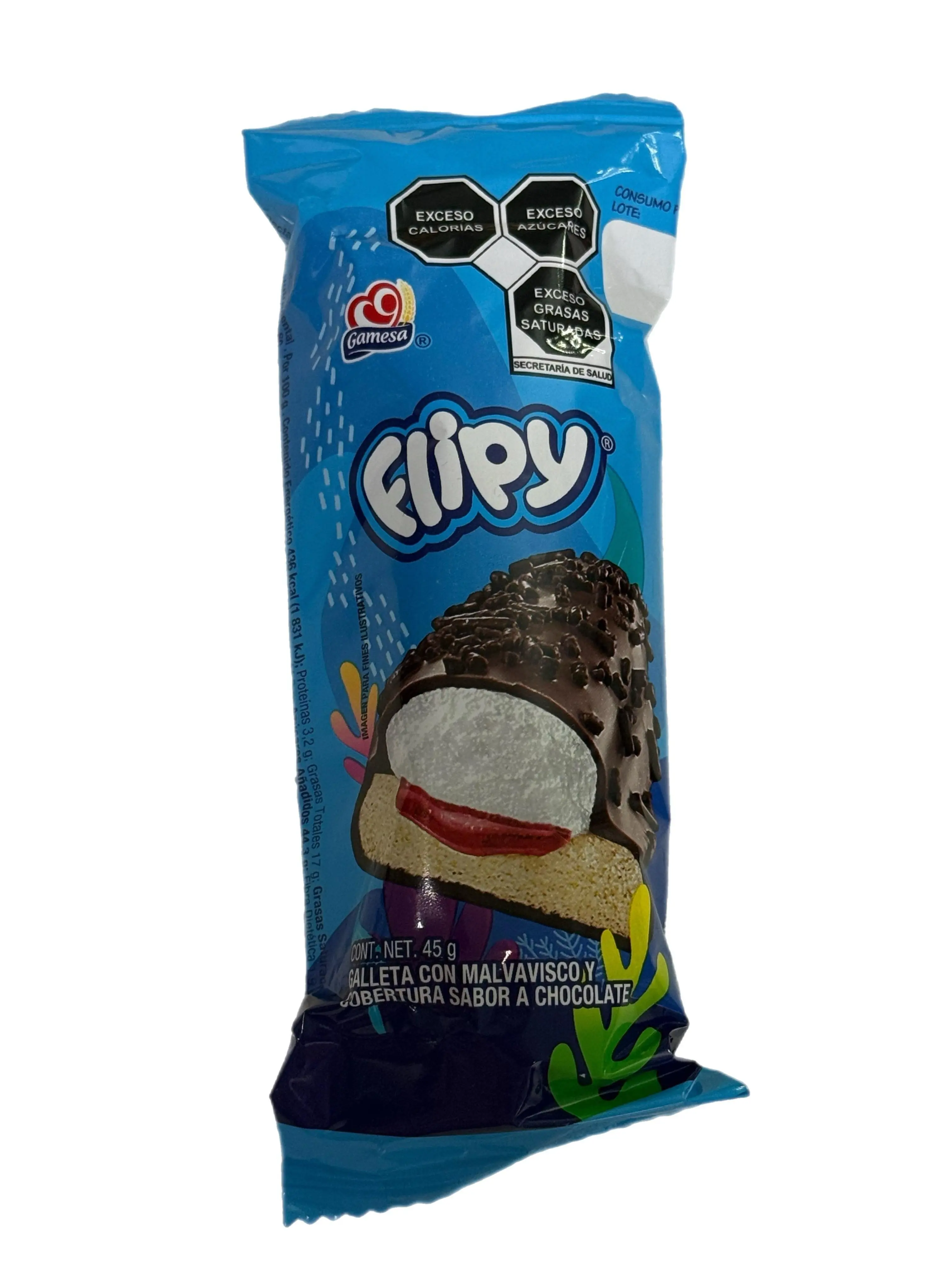 Gamesa Flipy – Mexican Chocolate Coated Marshmallow Cookies with Strawberry Filling – 1 Piece – 1.59 oz (45 g)