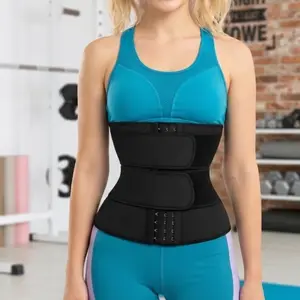 Black Waist Trainer Belt, Double Layer Adjustable  with Hook & Velcro Design