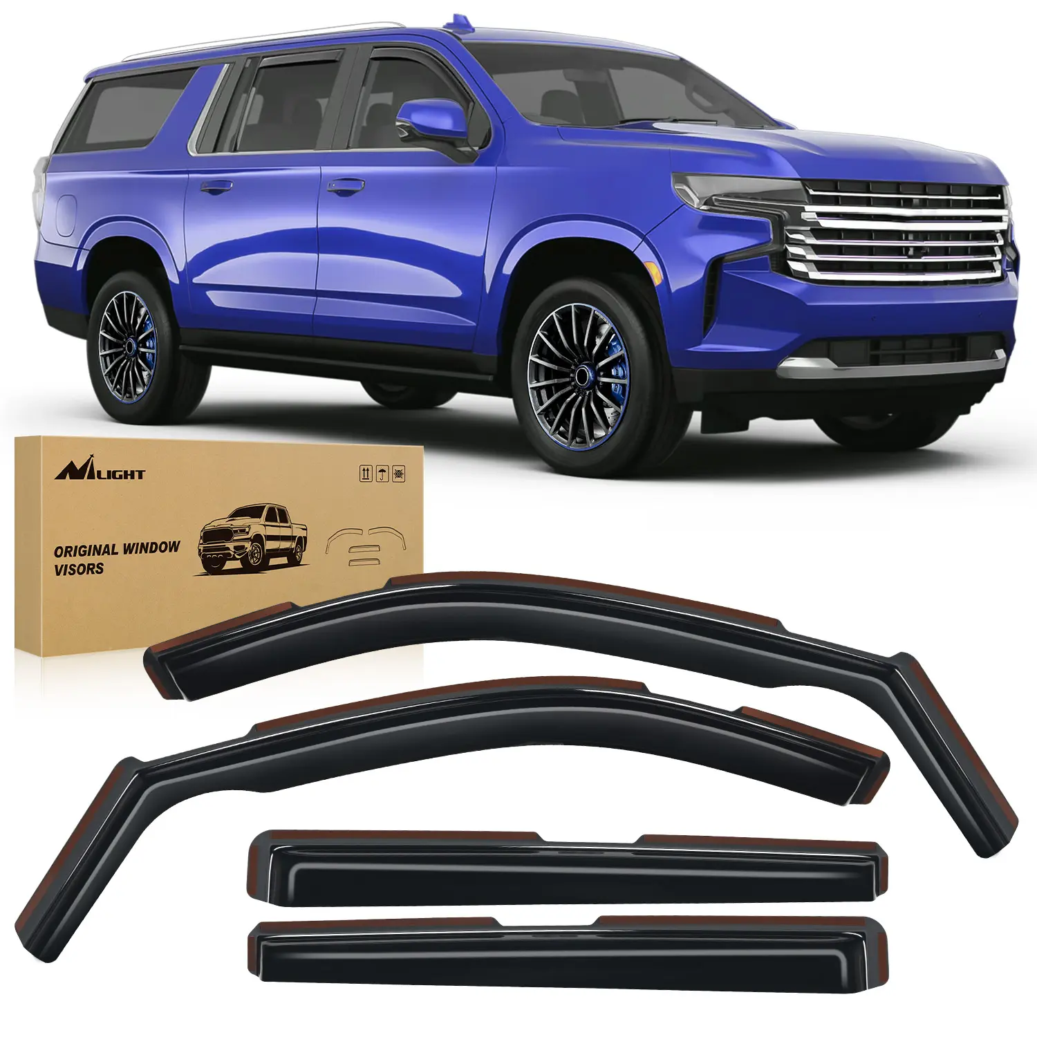 Nilight 4 Pcs Aerodynamic In-Channel Rain Guards Window Deflectors - Automotive Vehicle All Weather Accessories, Rainproof, Anti-Fog, Double Fixation Self-Adhesive Tool-Free Vent Visors for Chevy Suburban 2021-2025