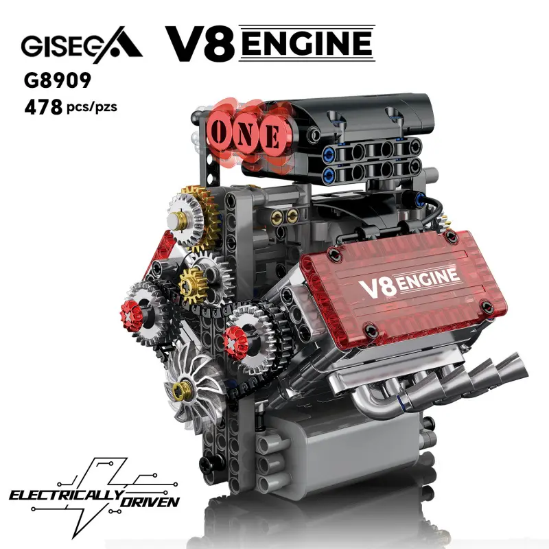 AstralTide 478-Piece V8 Engine Mechanical Model Building Kit, High-Difficulty Plastic Brick DIY Set, Functional Collectible Toy with Realism, 12+ Gift for Car Enthusiasts