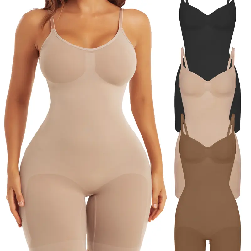 Women's Bodysuit Shapewear - Seamless Compression Minimalist Smooth Silky Ultra-Stretch Full Body Faja Body Shaper, Tummy Control, Butt Lifting, Hip Enhancing, Thigh Slimming, Adjustable Straps, Soft Breathable Mesh Fabric for Summer Clothes for Women