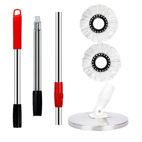 Reusable Microfiber Mop Pads - Lightweight Hard Floor Cleaning Tool with Flexible Head, Easy Turns, Stainless Rust-Resist Steel 37-61 In Adjustable Handle, Machine-Washable, Water-Absorbent (For Tile, Wood; Not All Mop Styles Compatible)