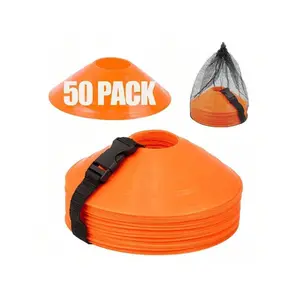 Soccer Cones (Set 50) With Mesh Bag & Strap, Flexible Sports Cones For Soccer, Basketball, Football Training Equipment, Agility Training For Indoor & Outdoor Games