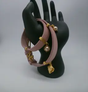 Pink Leather Wrap Belted Bracelet with Gold-Plated Metal Accents Tory Burch Signature Brand New
