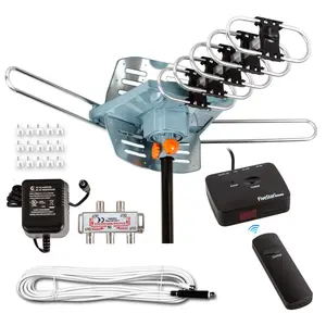 Five Star HDTV Antenna Amplified Digital Outdoor Antenna 150 Miles Range, 360 Degree Rotation Wireless Remote, with 40FT RG6 Coax Cable Installation Kit Supports 5 TVs