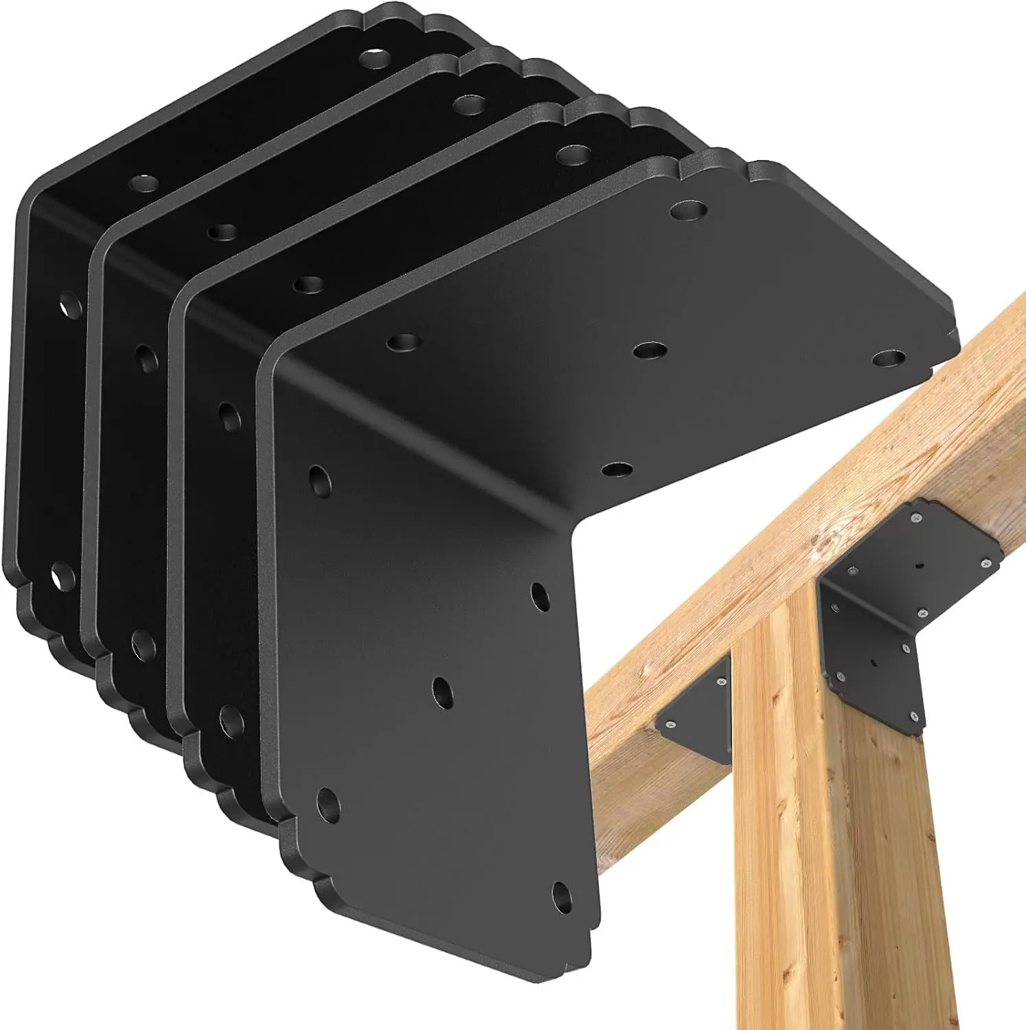 Heavy-Duty Steel 4x4x3.5 in Corner Brackets, 4-Pack L-Shape Wood Brackets for Deck, Shelf, Wood Surfaces, Fence