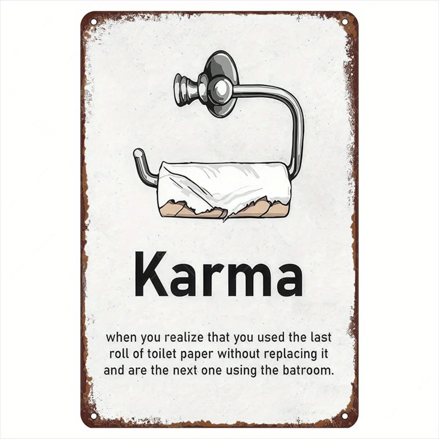 1pc Durable Adult 'For Karma' Metal Tin Sign - Retro Brightening Toilet Paper Reminder Wall Decor with Humorous Quote, Vintage Nursing Art, No Batteries Needed, Perfect Gift for Bathroom Etiquette