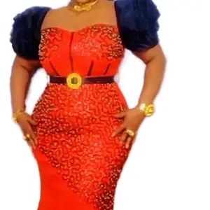 Royal Red Asake Sequin Dress, Red Evening Dress, Odogwu African Formal Clothing, Nigerian Wedding Guest Dress, Bridal Photoshoot Birthday Grad Dinner, Prom  Womenswear Formal Wear Lady Workwear Maxi Shortsleeve Party Bling Elegant Comfortable Piece