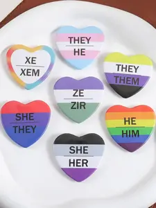 7 Piece LGBT Pride Raimbow Pronoun Tinplate Soft Button Pin Cute Heart-Shaped HE/HIM THEY/THEM Metal Brooches Backpack Clothes Lapel Badges Fashion Jewelry Gift for Kids Friends Durable Metal Pins
