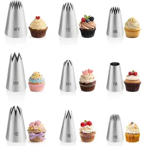 9PCS Large Piping Tips Set, Stainless Steel Cake Decorating Tips, Pastry Baking Tools for Baking Cupcakes and Cake Decorating
