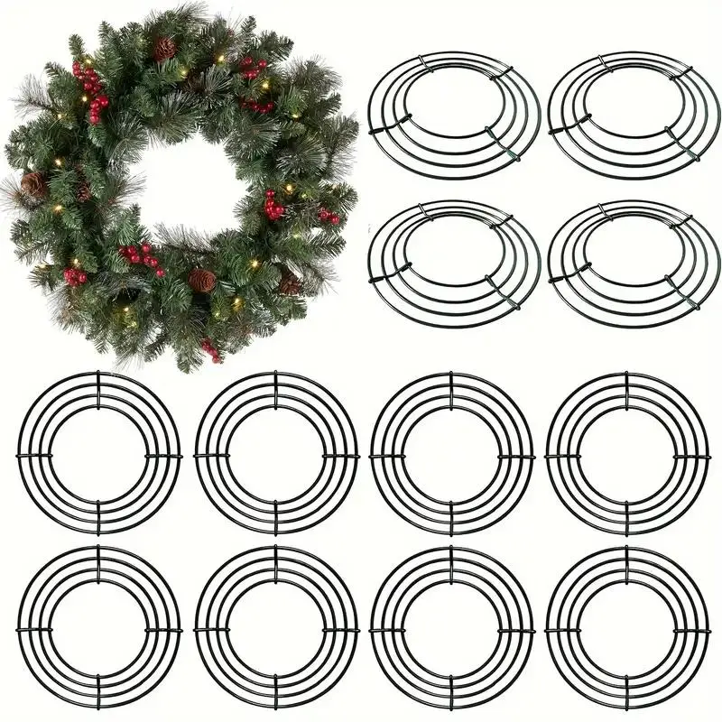Glam Style Metal Wreath Frames, 8-10 Inch Round Wire Rings for DIY Christmas & New Year Party Home Decor Crafts Supplies