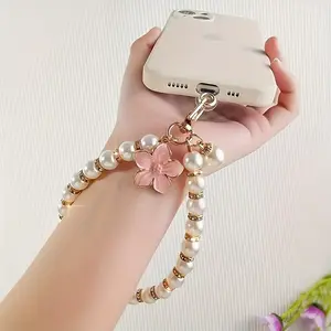 Elegant Pearl Sakura Phone Charm, Accents, Stylish Cherry Blossom Pendant Decoration, High-Value Accessory for Phones