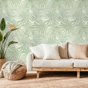 VEELIKE Boho Palm Leaf Peel and Stick Wallpaper Green Tropical Wallpaper for Bedroom Bathroom Renters 17.7''x118'' Prepasted Self Adhesive Tropical Leaf Contact Paper for Cabinets Drawers Shelves