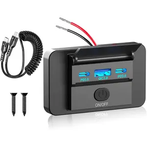 12V USB Outlet - Power Switch, Dual PD3.0 Type C (36W) & QC3.0 (18W) USB - Waterproof Car Charger for RV, ATV, Truck, Marine & Golf Cart