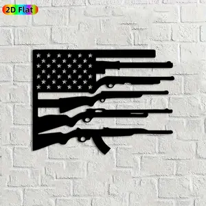 1pc American Flag & Guns Metal Wall Art, Patriotic Flag & Rifle Statue Mural, Ideal Gift for Independence Day, Veterans Day, Weather-Resistant Metal Wall Decor Wall Sculptures,  Perfect for Patriotic Decor Enthusiasts & Hunting Fans, Artistic Decoration