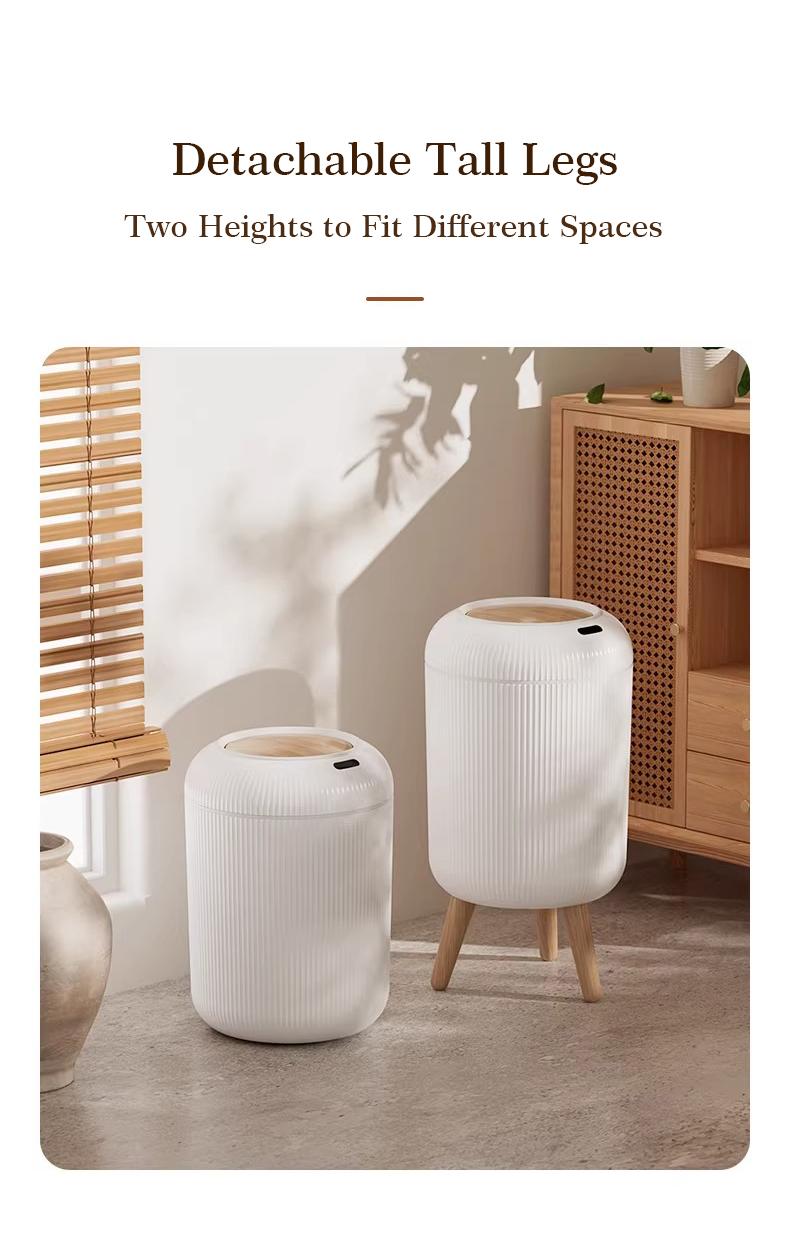 Pukomc Smart Induction Waterproof Trash Bin - Flip-Top Design for Bathroom, Kitchen, Bedroom, and Office - Cute Nordic Style Springtok White Motion Sensor Automatic Filter