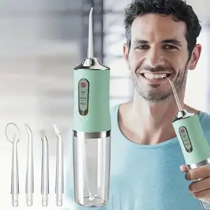 Electric Set USB Rechargeable Teeth Flusher Teeth Cleaner Portable Dental Water Floser, Professional Oral Irrigator 220ml With 3 Modes For Tooth Cleaning 4 Replacement Nozzles With 360° Rotation, Waterproof For Travel Home(White/Green You Can Choose)