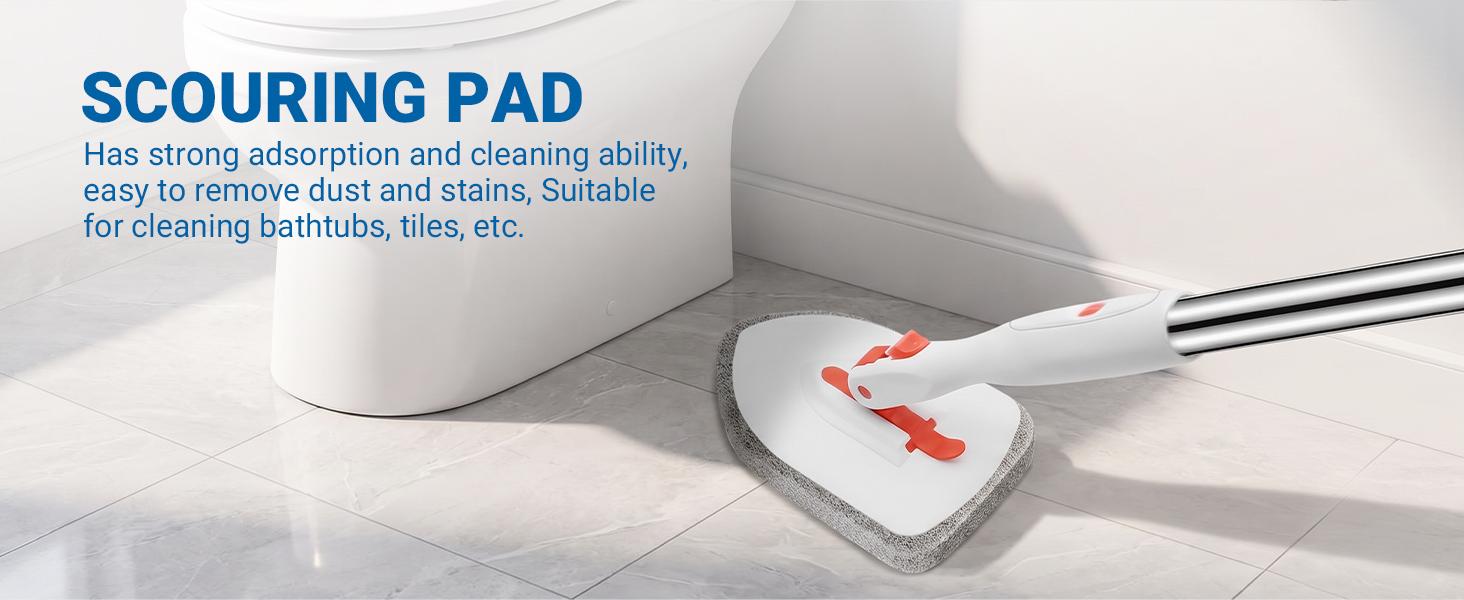 GLUMZRK 3-in-1 Floor Scrub Brush with 52-in Adjustable Long Handle & 3 Detachable Brush Heads - Cleaning Tools for Long Reach Multi-Surface Clean in Bathroom, Kitchen