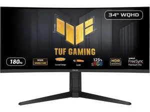 ASUS TUF Gaming 34” 1440P 1500R Curved Monitor (VG34VQL3A) - QHD (3440 x 1440), 180Hz, 1ms, Extreme Low Motion Blur, Freesync Premium Pro, 125% sRGB, DisplayHDR 400, Height Adjustable, 3 year warranty