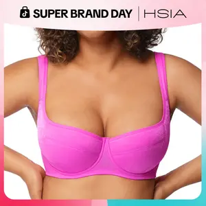 HSIA Starry Night Plus Size 4mm Lightly Padded Balconette Bra Glass Shimmer Fabric Lifting Support Underwire Bra U Shaped Smoothing Back Wider Cushioned Straps Sexy Demi Low Cut Plus Size Natural Push Up Add 0.5-1 Cup Effect