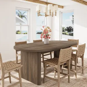 Oval dining table, modern rustic oak kitchen table for 4–8 people, thick sturdy wooden base, easy assembly for dining room and office