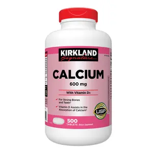 Kirkland Signature Calcium 600 mg with Vitamin D3 500 Tablets USP Verified for Strong Bones and Teeth Supplement