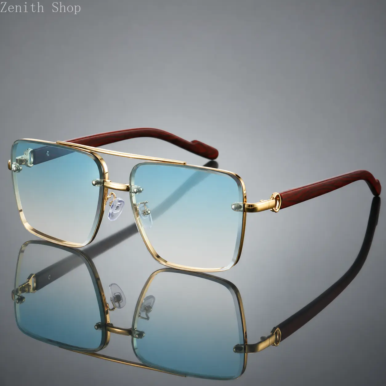 Men's Aesthetic Classic Metal-Toned Full-Frame Square Sunglasses, Retro Dual-Bridge Design, Imitation Wood Texture Temples, Metal Frame Fashion Decorative Eyewear, Aesthetic Men's Sunglasses, Metal-Toned Men's Sunglasses