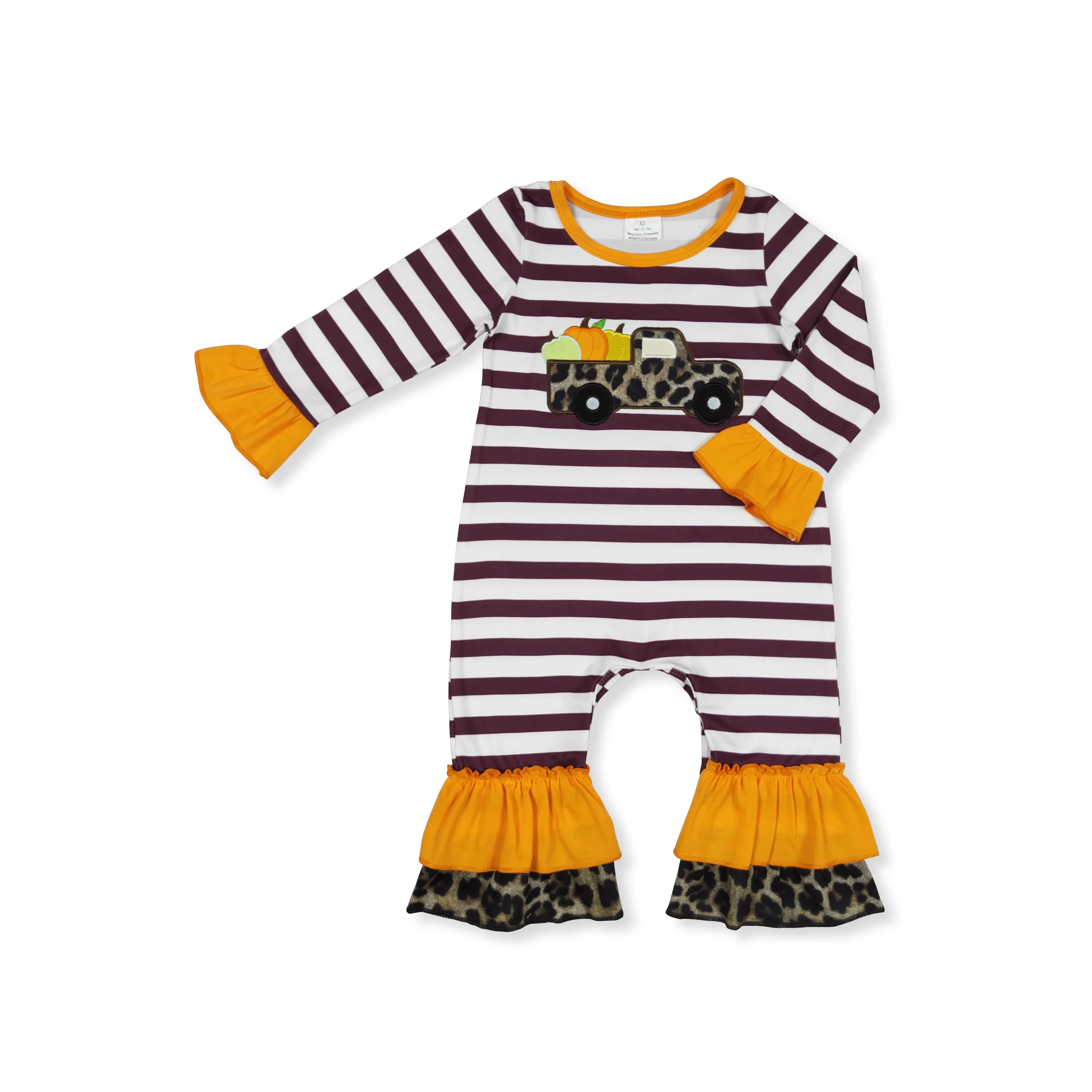 Toddler Girls' Halloween Pumpkin Costume - Striped Long Sleeve Ruffle Tutu Bodysuit Outfit with Headband