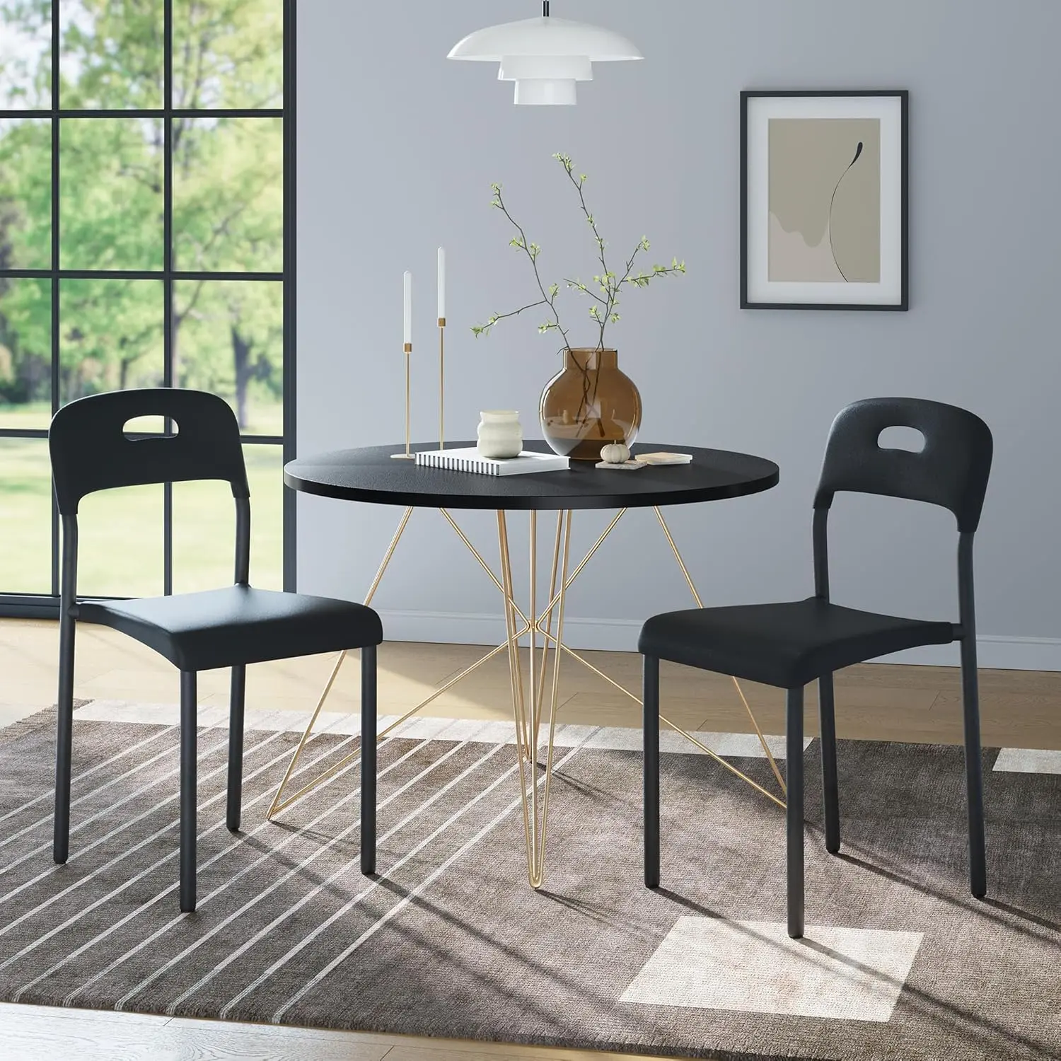 Garvee Dining Chairs Set of 2Plastic Stackable Kitchen ChairMetal LegsEasy Assembly Ergonomic Back Waterproof and Stain-ResistantPlastic Chair for OutsideOfficeKitchenLiving Room Black