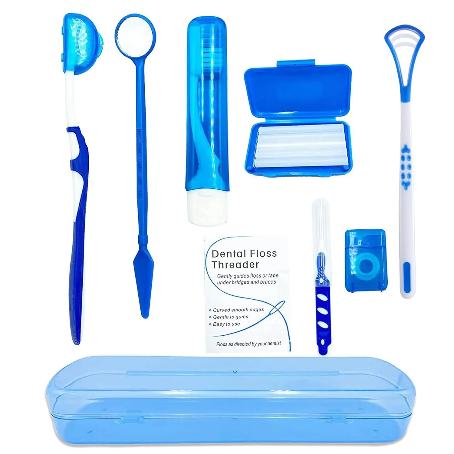 Unscented Orthodontic Teeth Care Kit for Teens & Adults, Dental Cleaning Ortho Bundle Set with Travel Case, V-U Brushes, Floss Threaders, Ortho Wax, Dental Cleaning Kit, Ortho Bundle Kit
