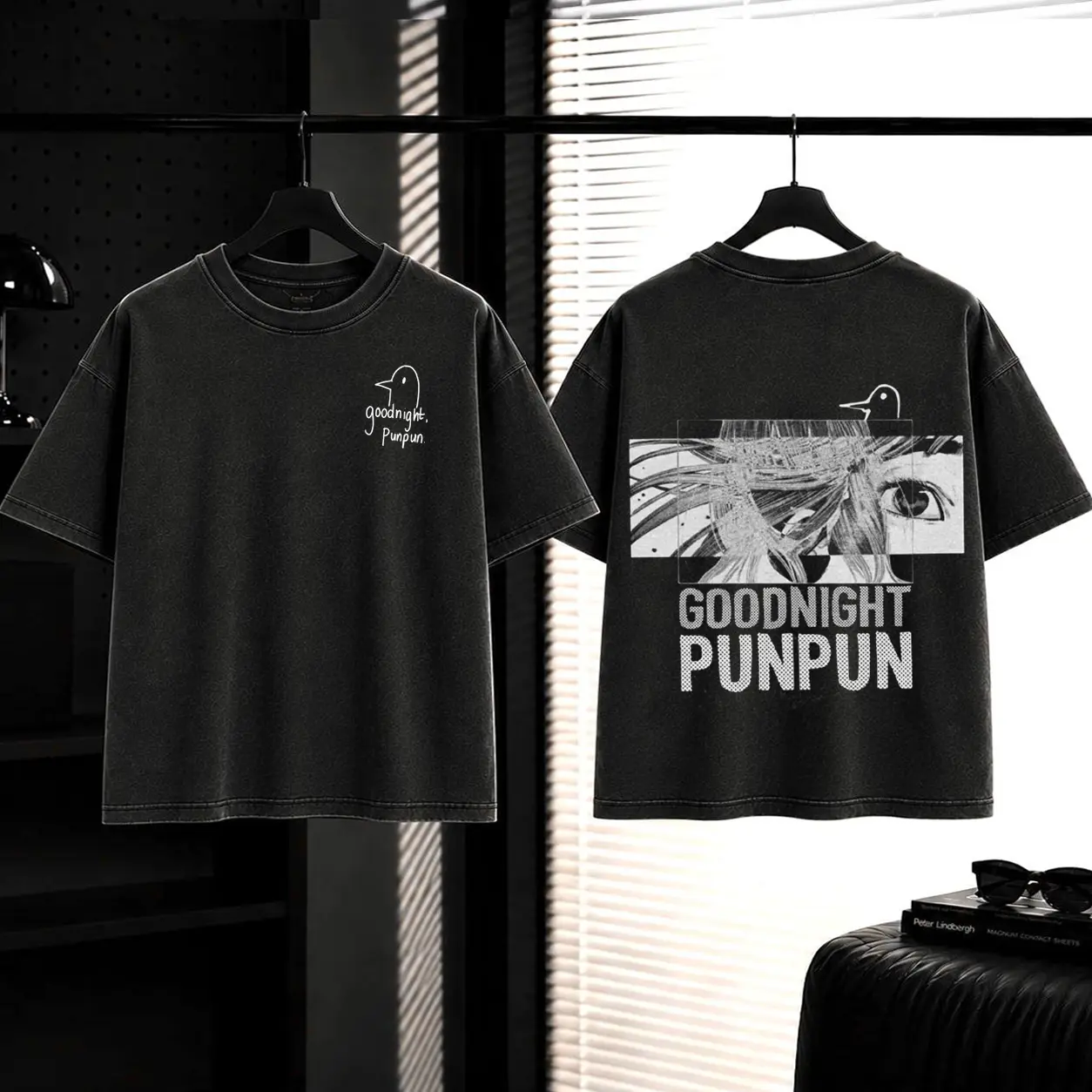 Retro Limited Goodnight Punpun Anime Double Printed Lightweight Acid Washed Tee anime lover, anime merch Casual Cotton vintage anime streetwear