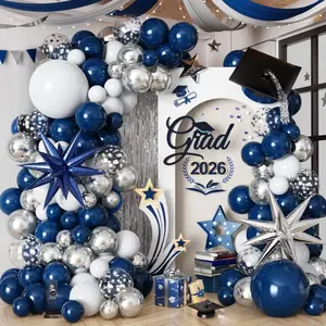 152-Piece Blue & Silver Balloon Arch Kit with Navy, Confetti & Exploding Star Balloons for Parties