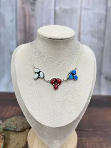 ** 4TH OF JULY ** Handmade Sterling Silver Synthetic Opal Necklace with Signed Nizhoni
