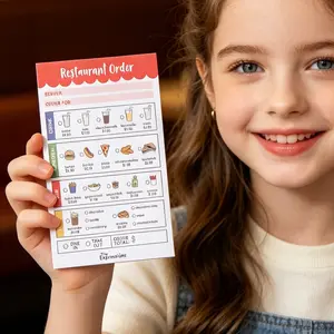 Kids Restaurant Order Pad for Pretend Play, Interactive Food Ordering Notepad with Drinks, Meals & Prices, Educational Role Play Toy for Toddlers & Preschoolers