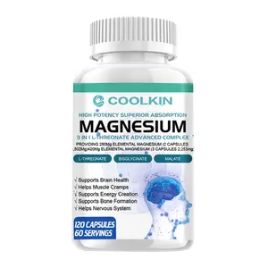 Coolkin Magnesium L-Threonate dietary supplement capsules, containing Magnesium L-Threonate, improves sleep quality, relieves stress, and supports nerve health