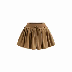 Cider Suede Low Rise Knotted Ruffle Mini Skirt