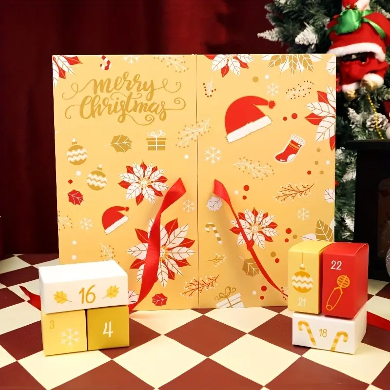 Christmas Countdown Calendar Blind Box, Foldable Empty Gift Box, DIY Fillable, Holiday Decoration, Wedding Return Gifts, Party Surprise Props, Birthday Gift Box