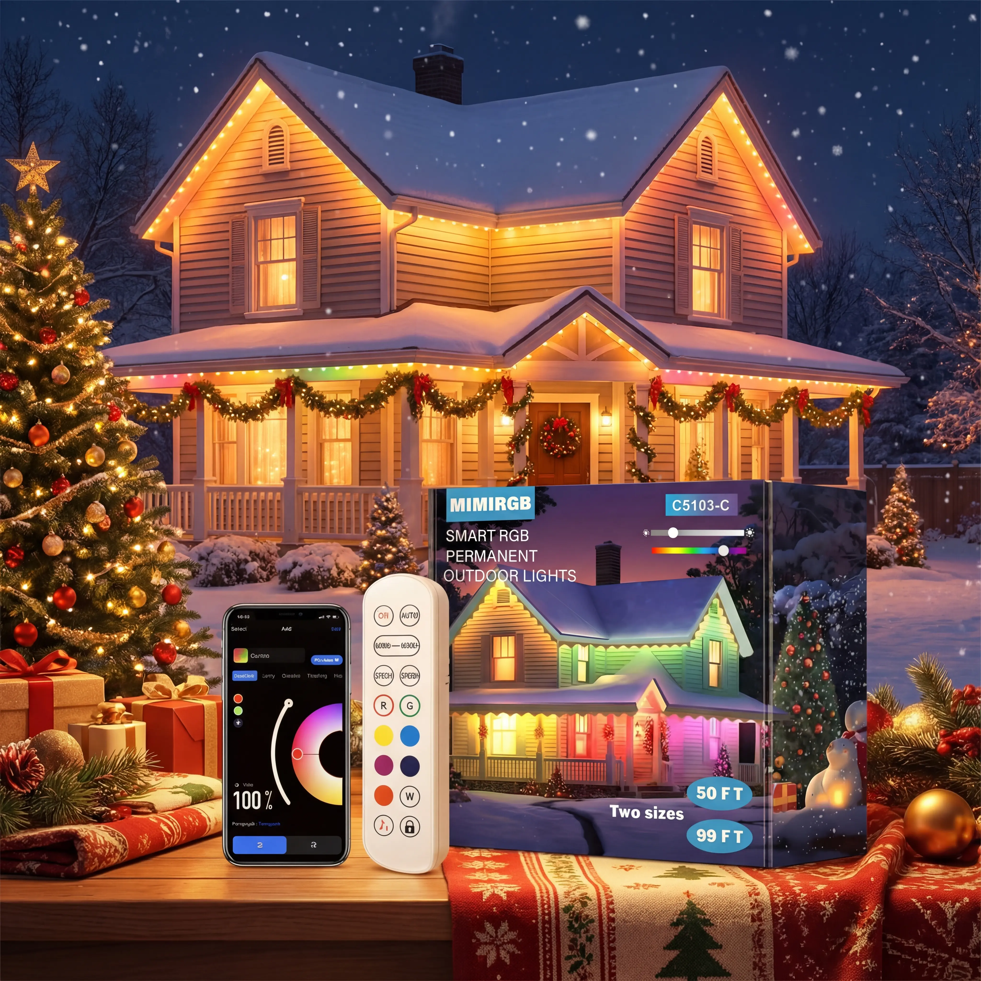 MIMIRGB Smart RGB Permanent Outdoor Lights C5103-C with Controller & Infrared Remote Includes 36 Clips Mounting Screws and Manual RGB Eaves Lights Garden Lamp for Patio Ambiance Christmas Decorations RGBIC IP67 Eave Lights with Alexa Waterproof tiktokshop