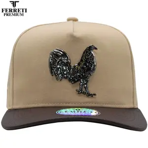FERRETI HATS FT83 MR GALLO KHAKI PREMIUM METAL BLACK PATH BLACK EMBROIDERY