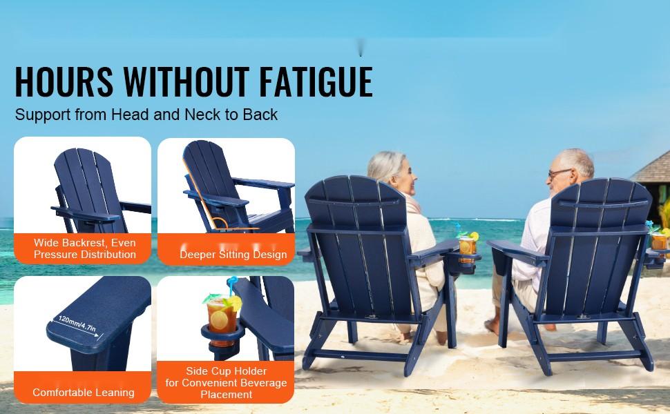 Adirondack Plastic Outdoor Chairs Set of 2, All-Weather Folding Seating, Navy Blue, Weather-Resistant and UV Protected, Durable Patio Garden Furniture for Deck, Porch, Lawn, Easy-Care, Lightweight