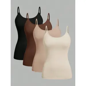4Pcs Women’s Solid Color Camisole Tank Tops Sleeveless Adjustable Strap Basic Cami Set