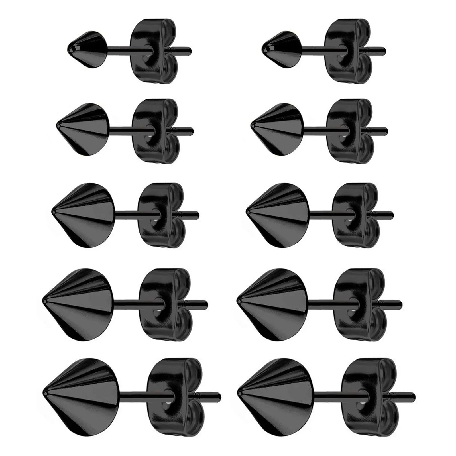 OIDEA 5 Pairs Stainless Steel Spike Stud Earrings Set Multi-Size 3mm 4mm 5mm 6mm 8mm Punk Studs for Men Women