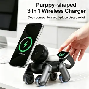 Robot Dog Magnetic 3-In-1 Wireless Charger, Compatible with Apple Magsafe, Foldable Design, LED Light, 15w Power Consumption
