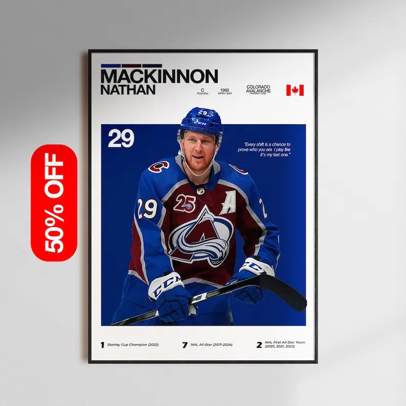 [Unframed Poster] Nathan MacKinnon Poster, Colorado Avalanche Wall Art, NHL Hockey Print, MVP , Hockey Room Decor Gift for NHL Fans