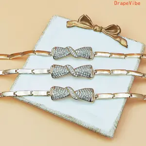 Rhinestone Inlaid Three Layer Bracelet Bow Design Elegant Minimalist Jewelry For Women Daily Wear