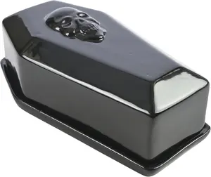 Boston Warehouse Gothic Skull Coffin Butter Dish, Black Bowls Tableware Ceramic Halloween